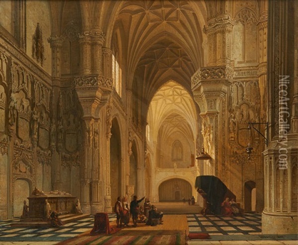 Interieur D'eglise Oil Painting - Joseph Maswiens