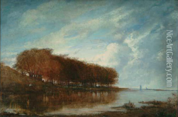 Vue De Hollande, Les Bords De La
 Meuse A Dordrecht (ou Les Bords De L'escault A Anvers ?) Oil Painting - Felix Ziem