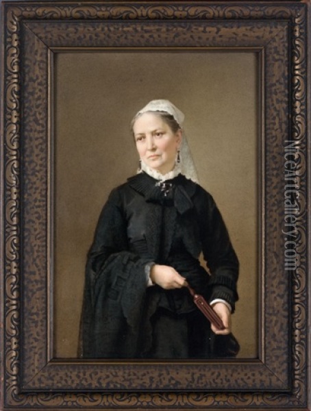 Portrait Plaque Of Mr. Gideon Welles (+ Portrait Plaque Of Mrs. Gideon Welles; Pair) Oil Painting - Ludwig Sturm