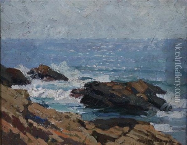 Rocky Coast, Cape Ann, Massachusetts Oil Painting - Frederick J. Mulhaupt