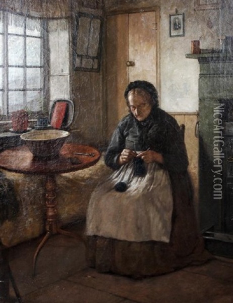 Woman Knitting Oil Painting - Jozef Israels