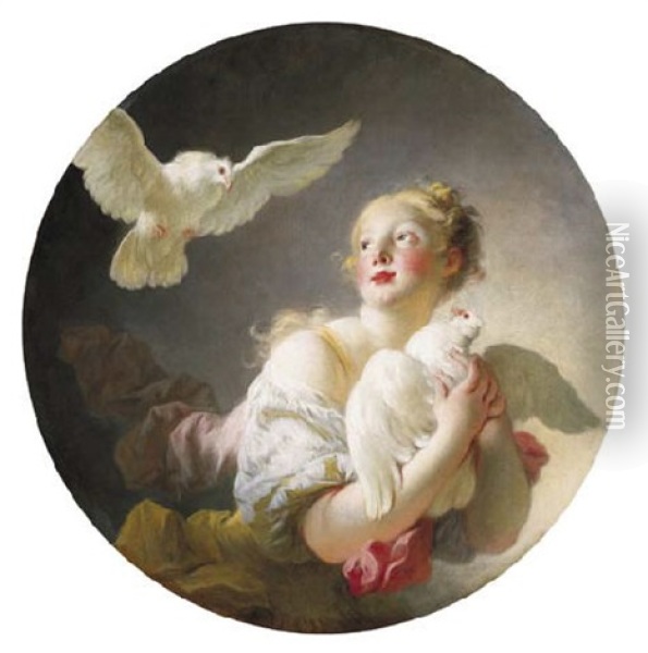 Girl Holding A Dove (marie-catherine Colombe?) Oil Painting - Jean-Honore Fragonard