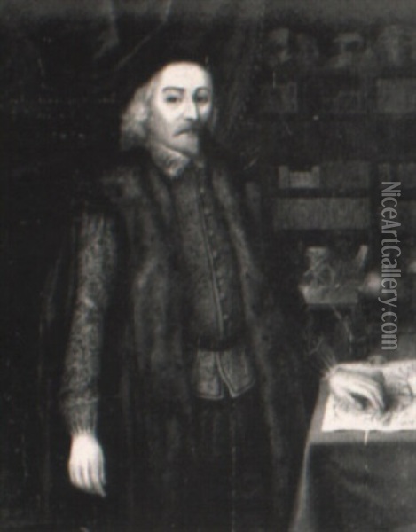 Portrait Of William Harvey In His Library Oil Painting - Daniel Mytens the Elder