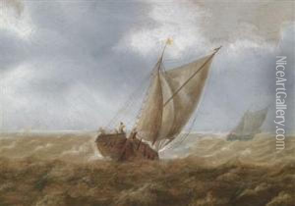 A Sloop On A Choppy Sea Oil Painting - Pieter the Younger Mulier