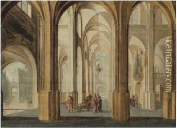 A Church Interior With Alexander The Great Cutting The Gordian Knot Oil Painting - Hans Juriaensz. Van Baden