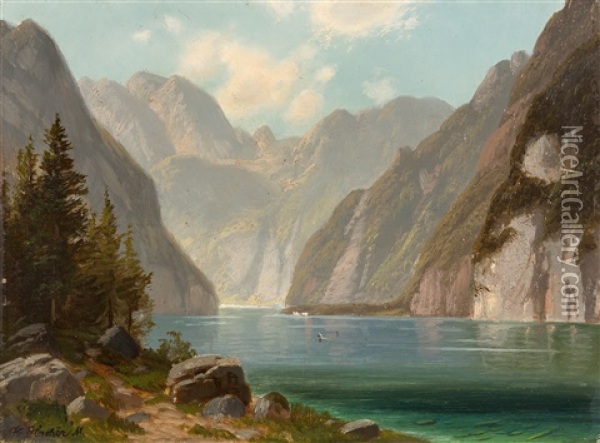 Pendants: Ansichten Zweier Gebirgsseen Im Sommer (pair) Oil Painting - Horst Hacker