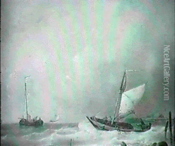 Fishing Boats Off A Harbour Oil Painting - Abraham Hulk the Elder