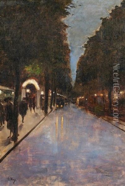 In Den Zelten Bei Nacht, Berlin Oil Painting - Lesser Ury