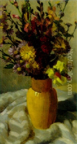 Spring Flowers In A Yellow Vase Oil Painting - Friedrich Edler Von Radler