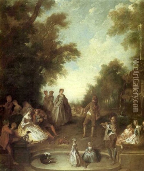 A Dance Between Two Fountains Oil Painting - Nicolas Lancret