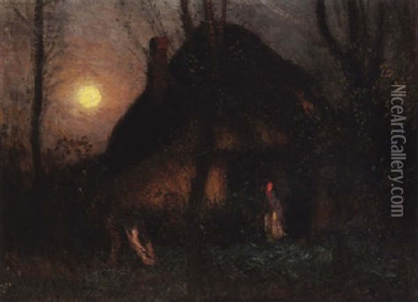 Cottage By Moonlight Oil Painting - Sir George Clausen
