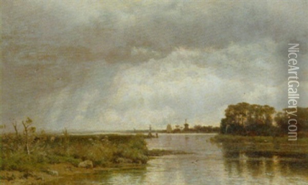 By The River Schie Near Rotterdam Oil Painting - Edmond De Schampheleer