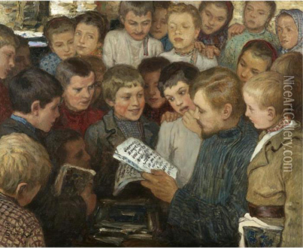 In The Village School Oil Painting - Nikolai Petrovich Bogdanov-Belsky