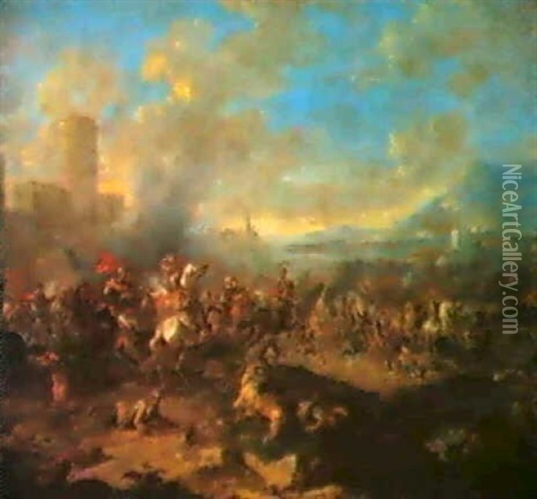 Reitergefecht Vor Den Mauern Einer Befestigten Stadt Oil Painting - Karel Breydel