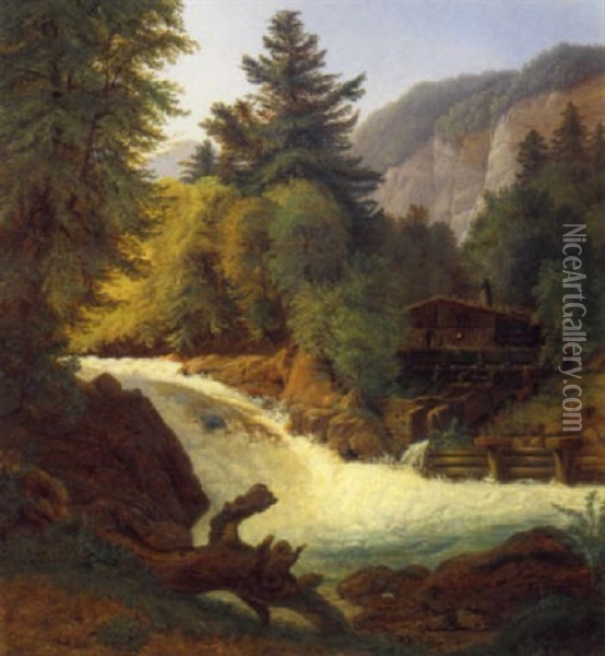 Muhle Am Wasserfall Oil Painting - Gustav Reinhold