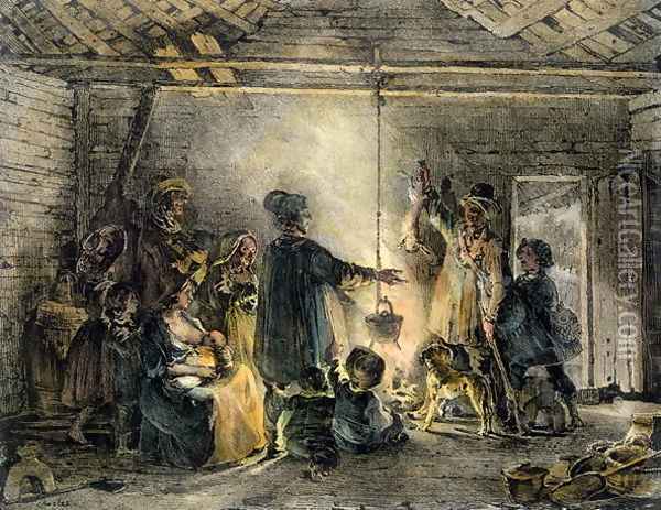 Interior of a Coal-Miner's Hut Oil Painting - Nicolas Toussaint Charlet