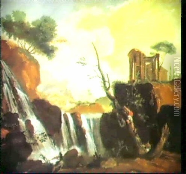 Paesaggio Con Cascata Oil Painting - Vincenzo Martinelli