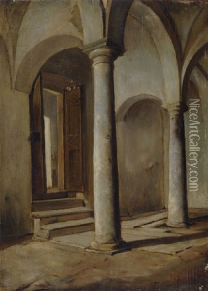 La Stanza Delle Colonne Oil Painting - Lorenzo Delleani