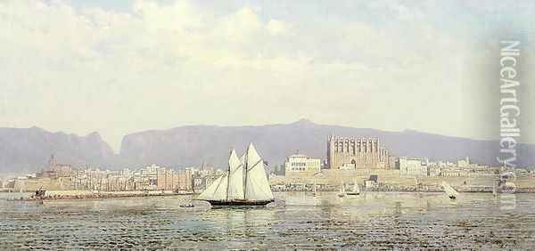 View of the Harbour, Palma Oil Painting - Ricardo Ankermann y Riera