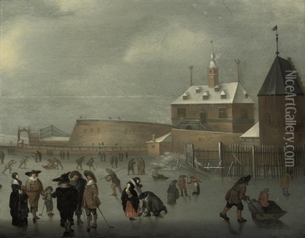 A Winter Landscape With Skaters And Kolf Players On The Ice Oil Painting - Hendrick Avercamp