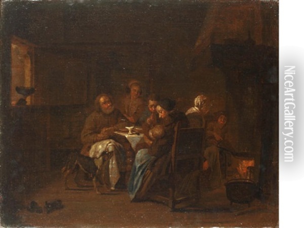 Figures In An Interior Oil Painting - Jan Josef Horemans the Elder