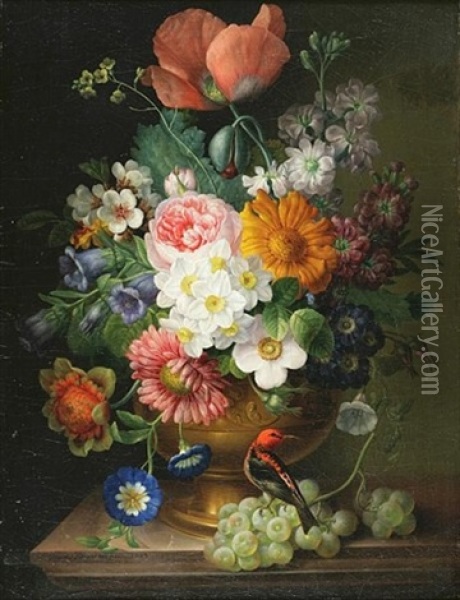 Still Lifes Of Flowers (2 Works) Oil Painting - Leopold Brunner the Elder