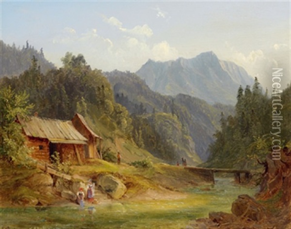 Motiv Aus Dem Ybbstal Oil Painting - Ludwig Georg Eduard Halauska