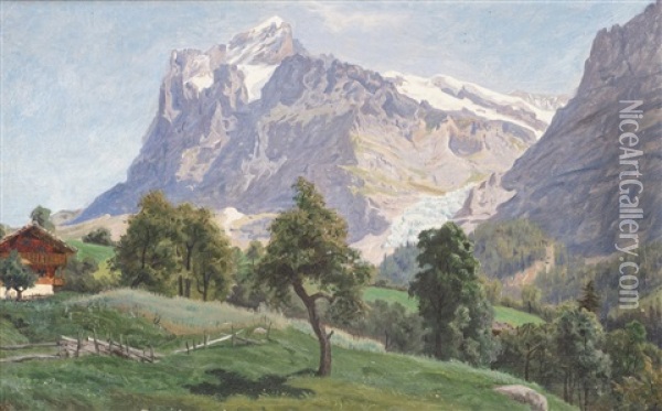 Motiv Fran Wetterhorn, Schweiz Oil Painting - Olof Arborelius