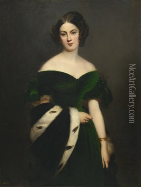 Portrait De Femme A La Robe Verte Oil Painting - Claude Marie Dubufe