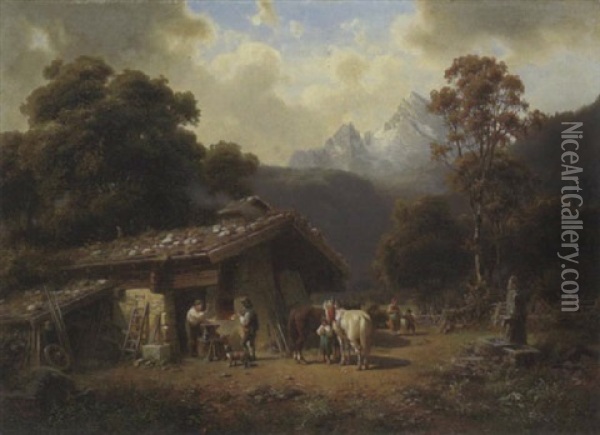 Alte Schmiede Bei Berchtesgaden Oil Painting - Heinrich Hofer