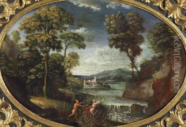 Paesaggio Con Ninfa E Satiro Oil Painting - Pietro Paolo Bonzi