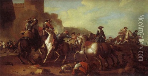 Charge De Cavalerie Devant Une Citadelle Oil Painting - Francesco Giuseppe Casanova