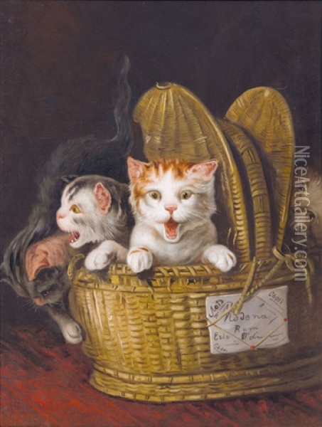 Katzchen Im Korb Oil Painting - Antoine Eugene Lambert