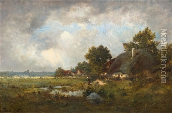 Landscape With Farmstead And Pond Oil Painting - Leon Richet