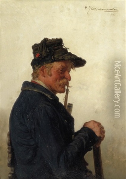 Veteran Mit Pfeife Oil Painting - Hugo Kotschenreiter