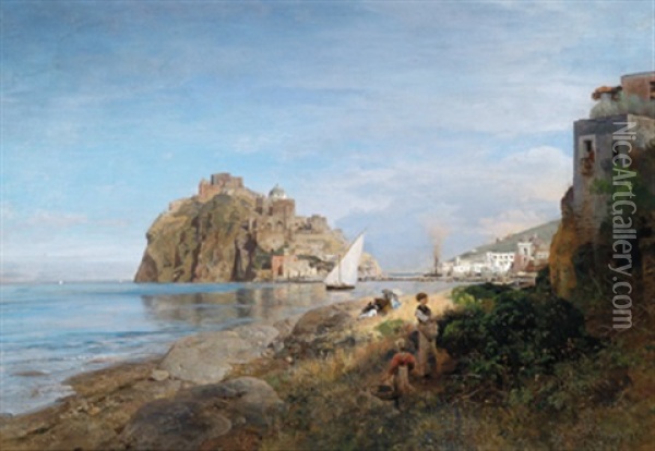 Blick Auf Das Castello Aragonese Auf Der Insel Ischia Oil Painting - Oswald Achenbach