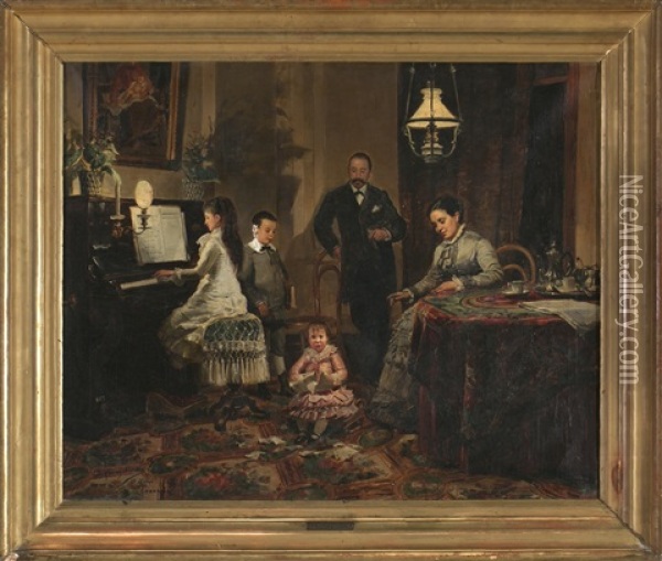 Retrato De La Familia De Jose Lopez Oil Painting - Manuel Gomez Moreno y Gonzalez
