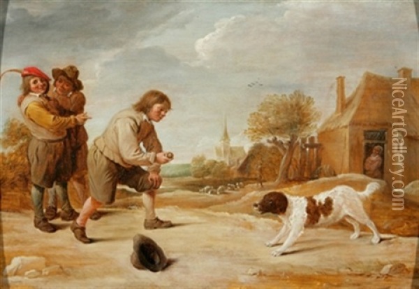 Enfants Jouant Avec Un Chien Oil Painting - Thomas Van Apshoven