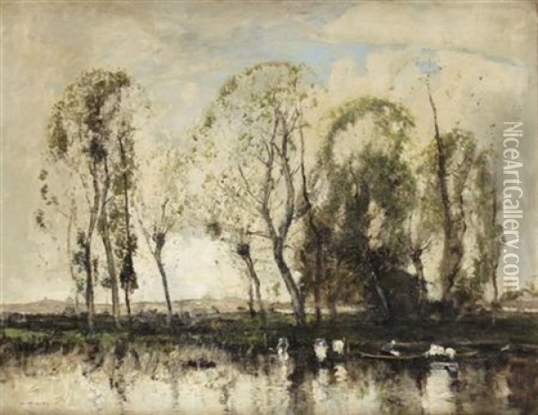 Washer Women On The Riverbank Oil Painting - William Alfred Gibson
