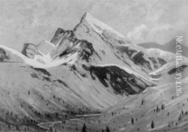 Verschneite Tiroler Gebirgslandschaft Oil Painting - Otto Gampert