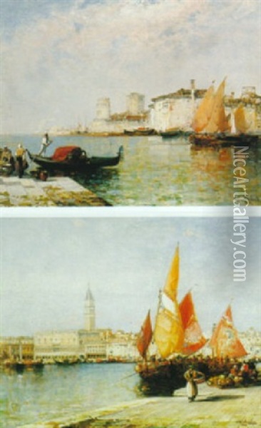 Venice With The Doges Palace And Campanile (+ St. Nicolo, Venice; Pair) Oil Painting - Arthur Joseph Meadows