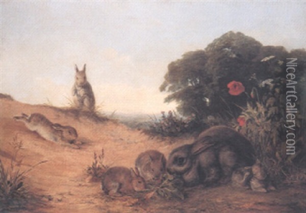 Rabbit Family Oil Painting - Henry Barnard Gray