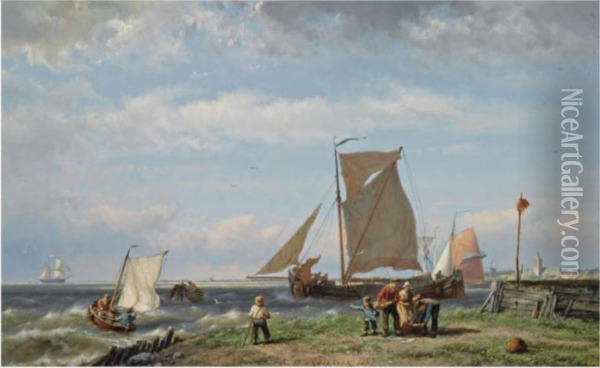 Shipping On The Zuiderzee Oil Painting - Johannes Hermann Barend Koekkoek