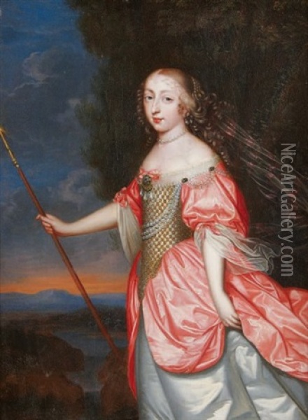 Portrait De Mademoiselle De La Valliere Oil Painting - Charles Beaubrun