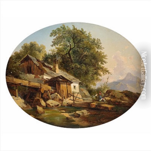 Alpine Idylle Oil Painting - Ludwig Georg Eduard Halauska