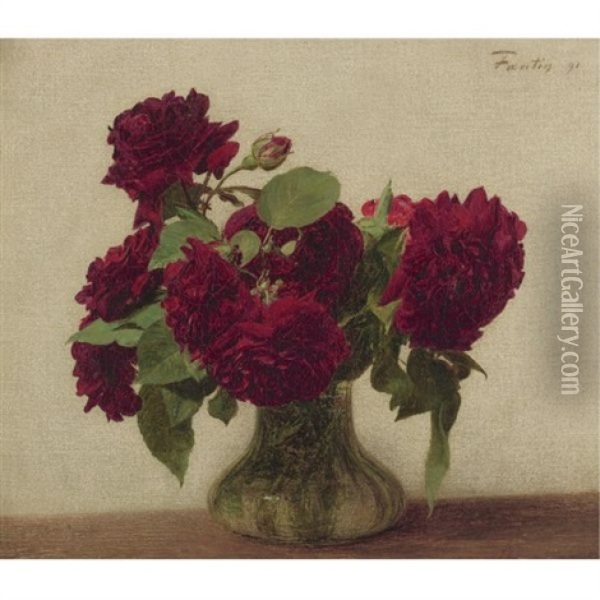 Roses Foncees Oil Painting - Henri Fantin-Latour
