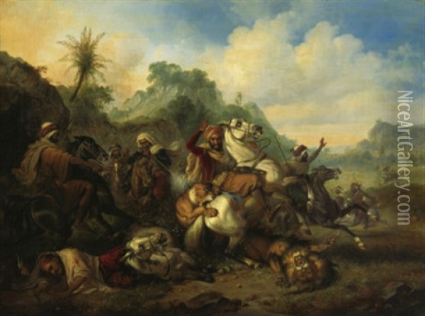 Die Lowenjagd Oil Painting - Raden Saleh Sarief Bustaman