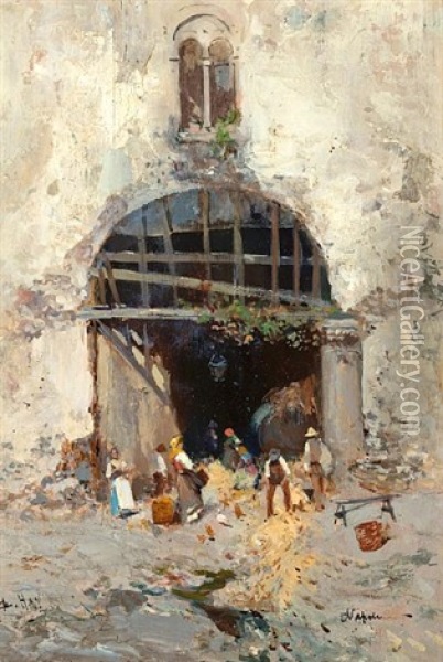 Entrance To The Market, Naples Oil Painting - Bernardo Hay