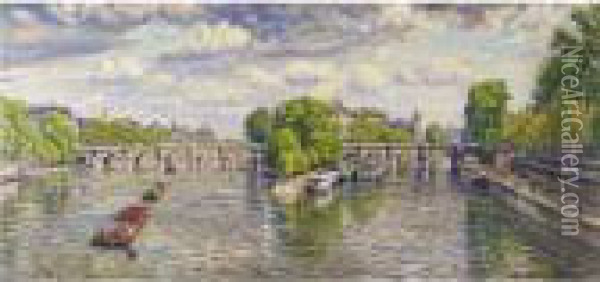 Le Pont Neuf A Paris (juillet Nuageux No. 2) Oil Painting - Gustave Cariot