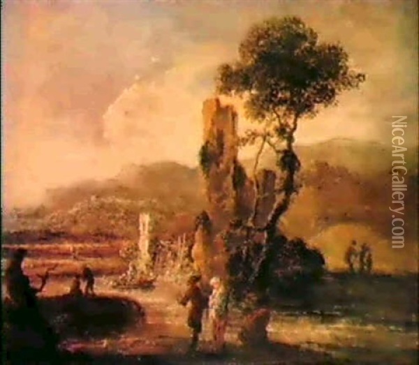Paesaggio Romano Con Figure, Fiume E Ruderi Oil Painting - Jan de Momper